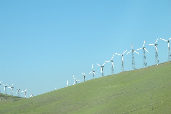 Windmills against the sky, Altamont Pass, CA. Photo by BF Newhall