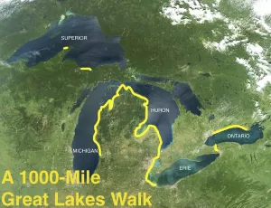 loreen niewnehuis' 2012 route along the Great Lakes. Niewenhuis graphic