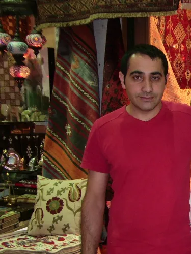 In Instanbul's Grand Bazaar, a merchant sold hand-made pillows and kilim rugs. Photo by Barbara Newhall