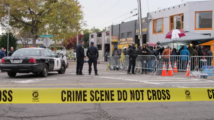 Our future after regulation 'reform'? More scenes like the Oakland Ghost Ship fire that killed 36 mostly young people, artists, musicians, LGBTQ folks. A few days after the fire, it was cordoned off as a "crime scene." Photo by Barbara Newhall