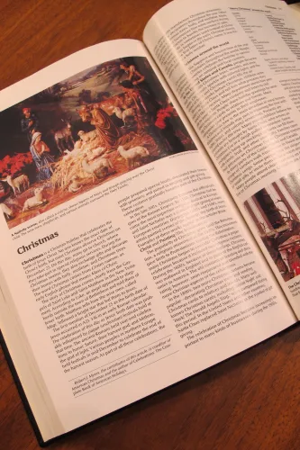 Christmas is big in a 1994 World Book Encyclopedia layout for the holiday. Photo by Barbara Newhall