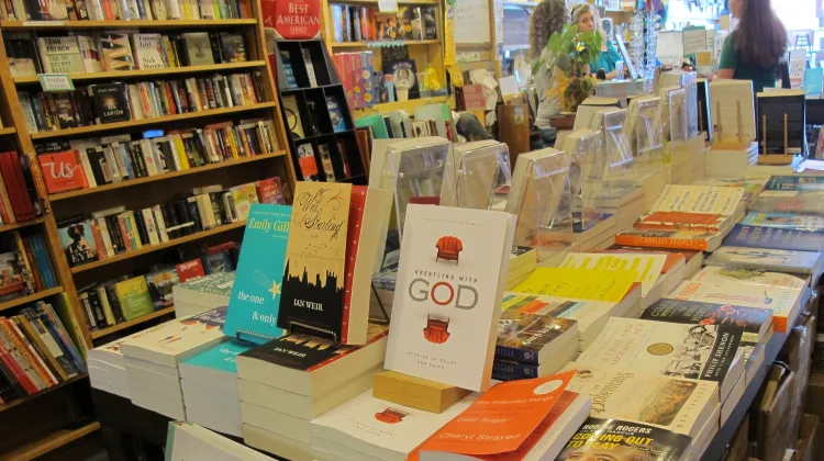 Should authors read reviews of their books? I did. Wrestling with God book on sale at Great Good Place for Books bookstore in Oakland, CA. Photo by Barbara Newhall