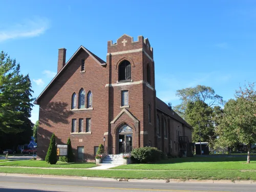 The Scottville United Methodist church. Photo by Barbara Newhall. Barbara Falconer Newhall travels up and down Michigan's lower peninsula, visiting friends and family and putting on book events for "Wrestling with God."