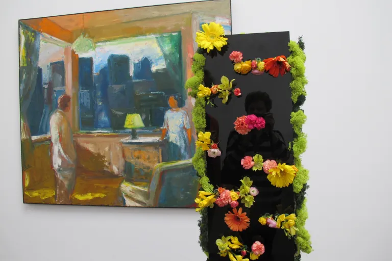 Floral design by Members of the Hillsborough, California, Garden Club to complement Elmer Bischoff's "Yellow Lampshade"