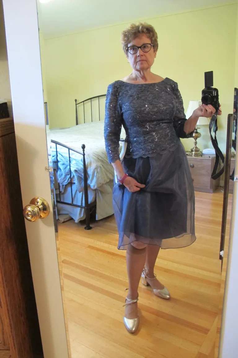 smoke blue mother-of-the-bride dress Photo by Barbara Newhall