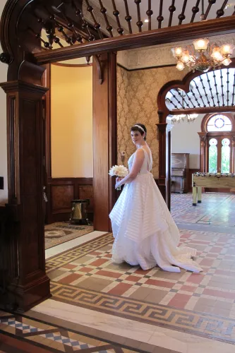 The bride was beautiful. Christina just moments before her groom got his first look at his bride. He said later he loved the dress. Photo by Barbara Newhall