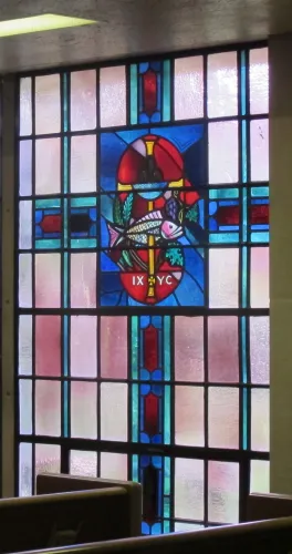 A stained glass window in the chapel of the First Presbyterian Church of Birmingham, Michigan. Photo by Barbara Newhall