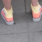 peach-hightops-china peach and yellow high-top shoes in shanghai. photo by bf newhall