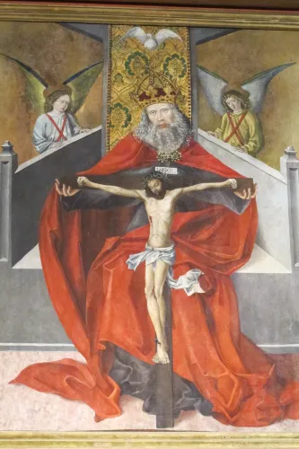 Painting of the Holy Trinity, Father, Son and Holy Spirit, Matthias Church, Budapest. Photo by Barbara Newhall