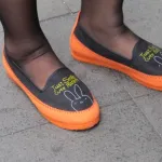 rabbit-espadrilles-china orange and black espadrille shoes with rabbit face in shanghai. photo by bf newhall