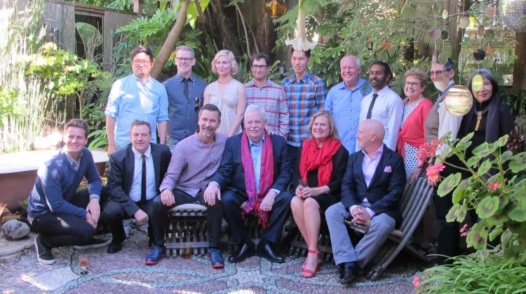 I was important enoiugh to be in the cast and crew photo of Jennifer Kroot's documentary about Armistead Maupin. Army with magenta scarf. His sister Jane in red. Jonathan Groff, front left. Barbara F Newhall in orange sweater. Also pictured Bill Weber, Amy Tan. Photo by Jon Newhall.