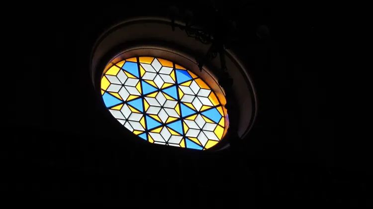 Religious art. A rose wind in a church. Photo by Barbara Newhall