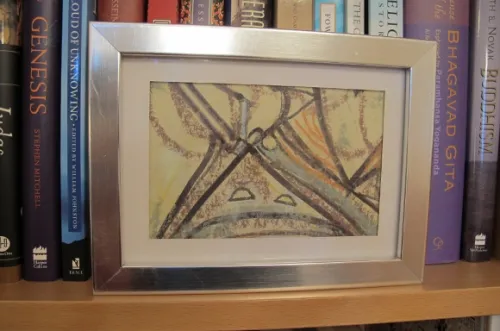 Abstract drawing, "Drawings of Symbols," by sculptor Patricia Bengtson-Jones, 2014. Conte pencil, ink, Conte pastels. Photo by BF Newhall 