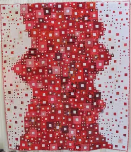 East Bay Heritage Quilters show "Voices in Cloth 2016" richmond, CA, inclluded a red and white quilt entited "Hopscotch," by Susan Fuller. Photo by Barbara Newhall. 