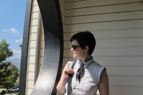 Christina Newhall checks out her wedding venue -- something old. Photo by Barbara Newhall