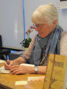 Patricia Dove Miller and her new book, "Bamboo Secrets," at Book Passage, Marin, June 11, 2016. Photo by Barbara Newhall