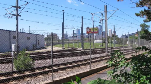 Light rail tracks cross what used to be Seventh Avenue South, Minneapolis, where my long-lost dead ancestors once lived. Photo by Barbara Newhall