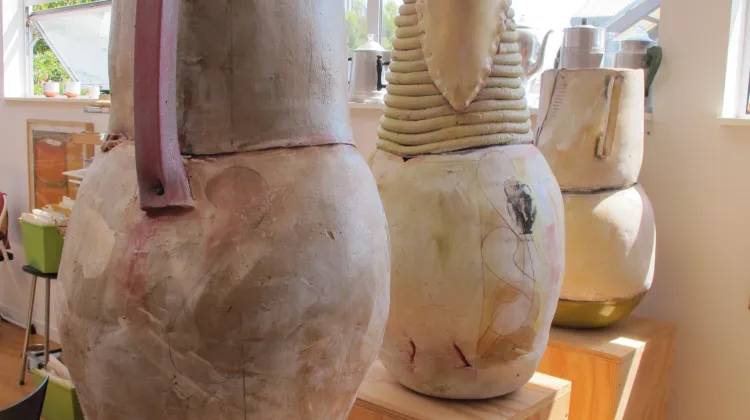 Large terra cotta pots by Berkeley ceramicist Nancy Selvin. 2013-2015, Photo by Barbara Newhall