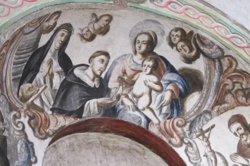 A ceiling fresco in the Sanctuary at Atotonilco, Mexico, depicts the Virgin and Child. Photo by BF Newhall