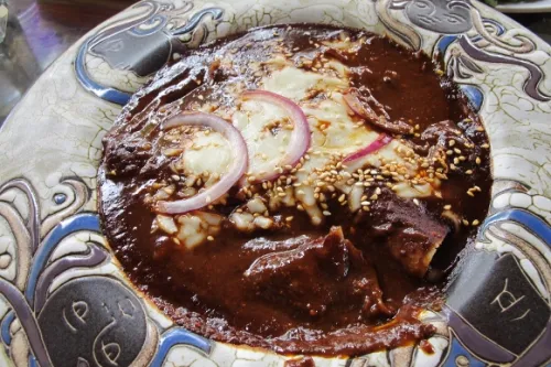 Chicken in mole sauce at the Nirvana Restaurant, Atotonilco, Mexico. Photo by BF Newhall