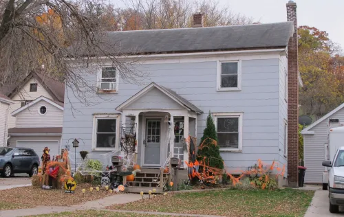 Could my ancestral ghosts be haunting this Halloween house in Red Wing, Minnesota. This duplex, built in 1920, probably replaced the house she lived in. Photos by Barbara Newhall