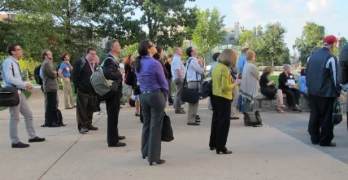 Religion Newswriters Association conferrees visit the National Cathedral at sunset, 2012. Photo by BF Newhall.