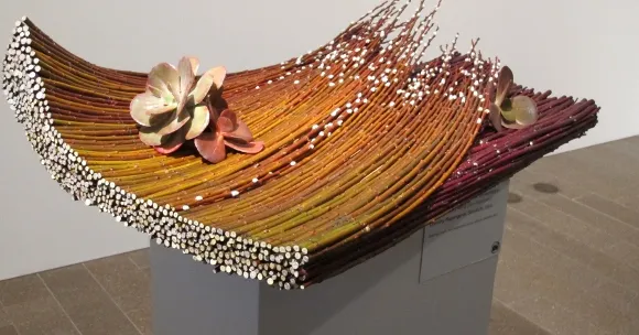 Sweeping pussy willow and dogwood stem floral design by yoko ishii klingebiel & naoko-suzuki for Bouquets to Art at the de Young 2013. Photo by BF Newhall