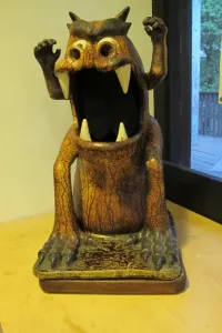 clayton-bailey-Fire-Breathing-Demon-Dog" clayton bailey stoneware ceramic, "Fire Breathing Demon Dog." Photo by BF Newhall