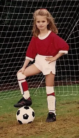 Christina Newhall in her soccer uniform, 1989, at age 7. No Bride Barbie for her. Barbara Newhall photo