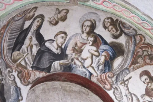 Fresco in atolnico church near San Miguel de allende
