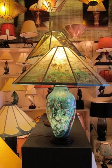 Hand-blown lamp by Lindsay Art Glass at Sue Johnson store. Photo by BF Newhall