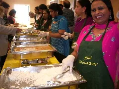 Spicy Indian food is served at lunch time.
