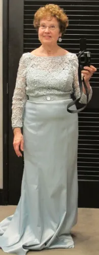 embellished-cace-mother-of-the-groom-gown Light blue mother of the groom gown with a lace bodice and embellishment at the waist at nordstrom, $248. Photo by BF Newhall