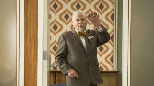 Actor Robert Morse as Bert Cooper in the half 7th season finale of "Mad Men" waves good-bye