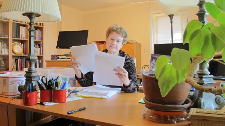 Kudos for Wrestling with God! Barbara Falconer Newhall at her home office desk getting ready to do final edits on her book, "Wrestling with God." Photo by Barbara Newhall