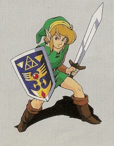 More than Bride Barbie, Christina loved the Nintendo character Link with sword and shield, 1992 instruction booklet illustration. Nintendo image.