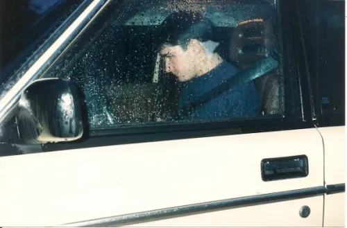 gong-on-a-homemade-writers-retreat A teenaged boy at the wheel, starting the engine for first solo drive. Photo by BF Newhall