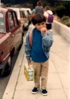 Peter, ready for his first day of kindergarten at Bentley School, September, 1986. Photo c 1986 B.F. Newhall