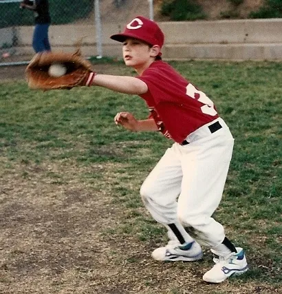 kids who cheat. Peter Newhall makes the catch during Piedmont, CA, rec department baseball game. Photo 1991 by BF Newhall