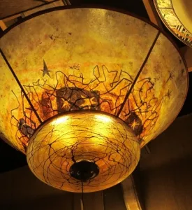 Sue Johnson ceiling shade with glass cap by Lindsay Art Glass. Photo by BF Newhall