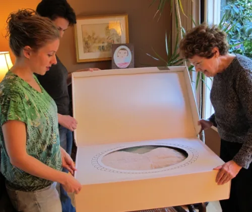 1977 vintage wedding gown in its storage box. Photo by Jon Newhall