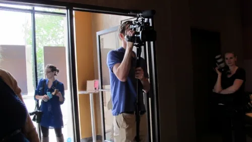 Wedding photographer and videographer set up to take pictures at the Five Event Center, Minneapolis. Photo by BF Newhall